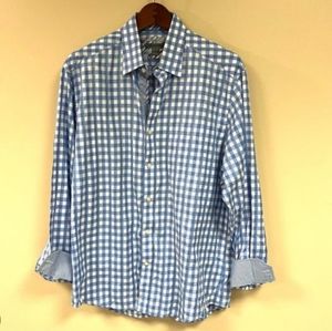 Johnston and Murphy Blue and White Twill Gingham Button Down Shirt